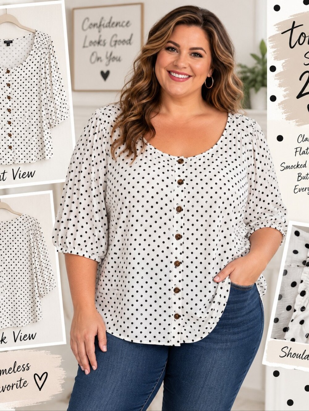 Torrid White with Black Polka Dot Blouse